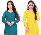 Net Kurti for Women, Yellow & Teal, Pack of 2 