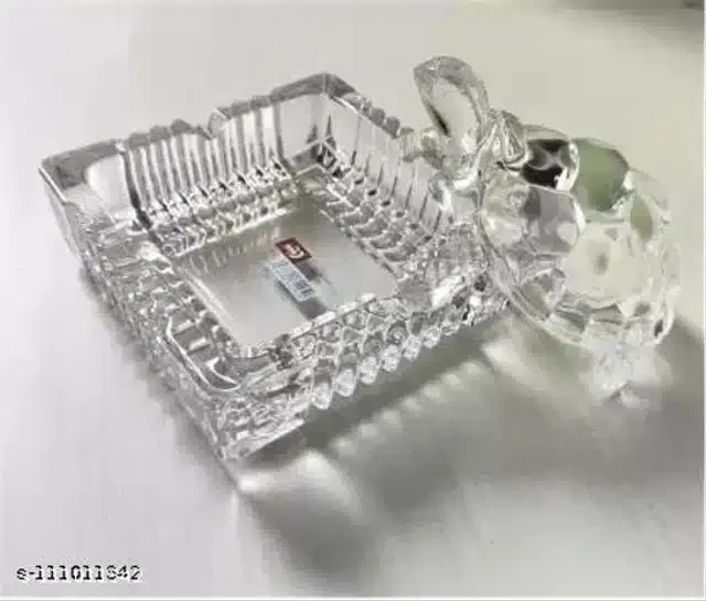 Crystal Turtle with Plate Showpieces (Transparent, Set of 1)