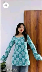 Rayon Printed Short Kurti for Women, Blue 