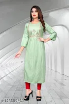 Rayon Slub Embroidered Kurti for Women 