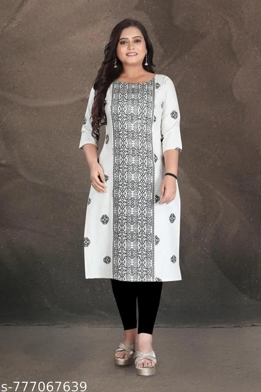 Ethnic Motif Cotton Kurti for Women (White, XXL)