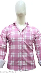 Cotton Blend Checked Shirt for Men, Pink 