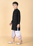 Rayon Embellished Kurta with Dhoti for Boys, Black & White 