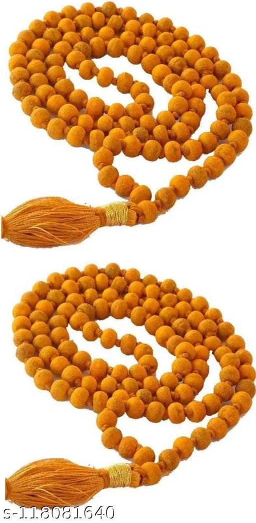 combo of Haldi Mala Turmeric Rosary for Good Wood Chain for Men (Orange)