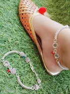 Anklet Silver Free Size Anklets & Toe Rings for Women, Pack of 2