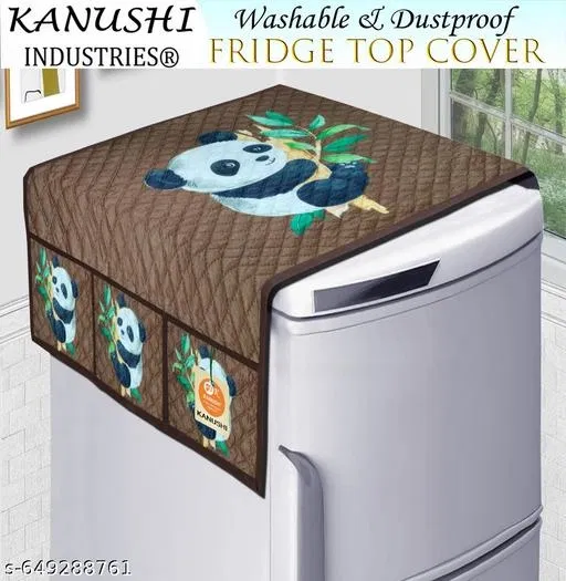 KANUSHI Industries® Fridge cover/Refrigerator Cover/Fridge Top/Panda Design (RK-FRI-QUILT-05-BROWN)