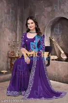 Georgette Embroidered Saree for Women, Purple 