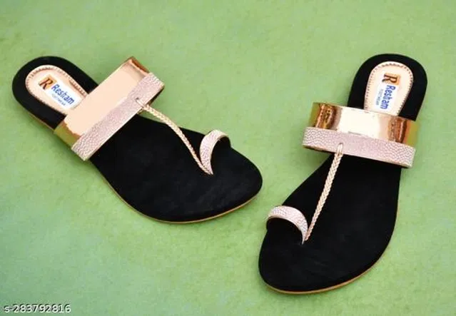 Flats for Women (Black & Golden, 4)