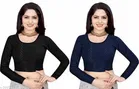 Lycra Ready Made Blouse for Women, Black & Blue, Pack of 2 
