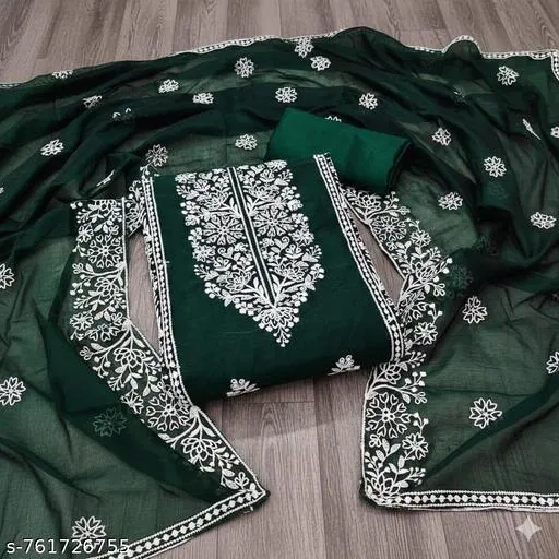 Embroidered Floral Patiala Suit for Women (6.65 meter (XXL)