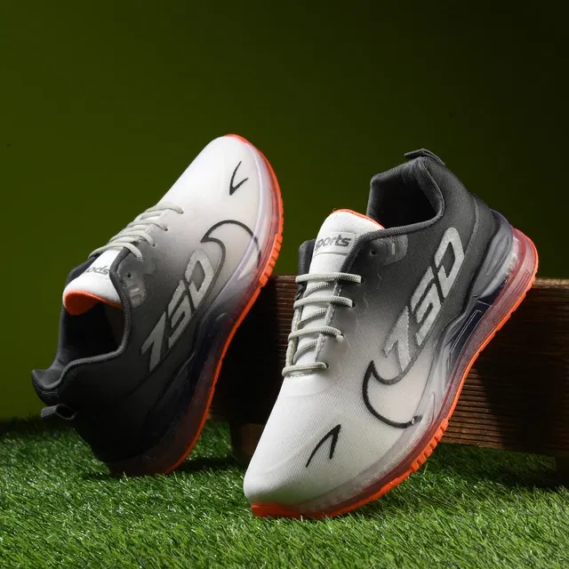 Sports Shoes for Men (Grey & Orange, 9)