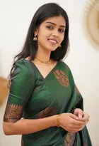 Litchi Silk Zari Woven Saree for Women, Green 