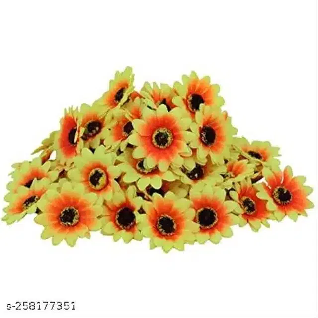 Polyester Artificial Sunflowers Heads (Yellow & Orange, Pack of 50)