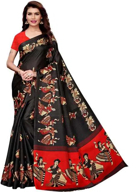 Yashika Designer Women's Saree Art Silk With Unstitched Blouse Piece (Black, 5.2M) (Y-173)