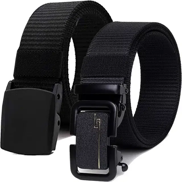 Casual Nylon Belt for Men (Black, Pack of 2)