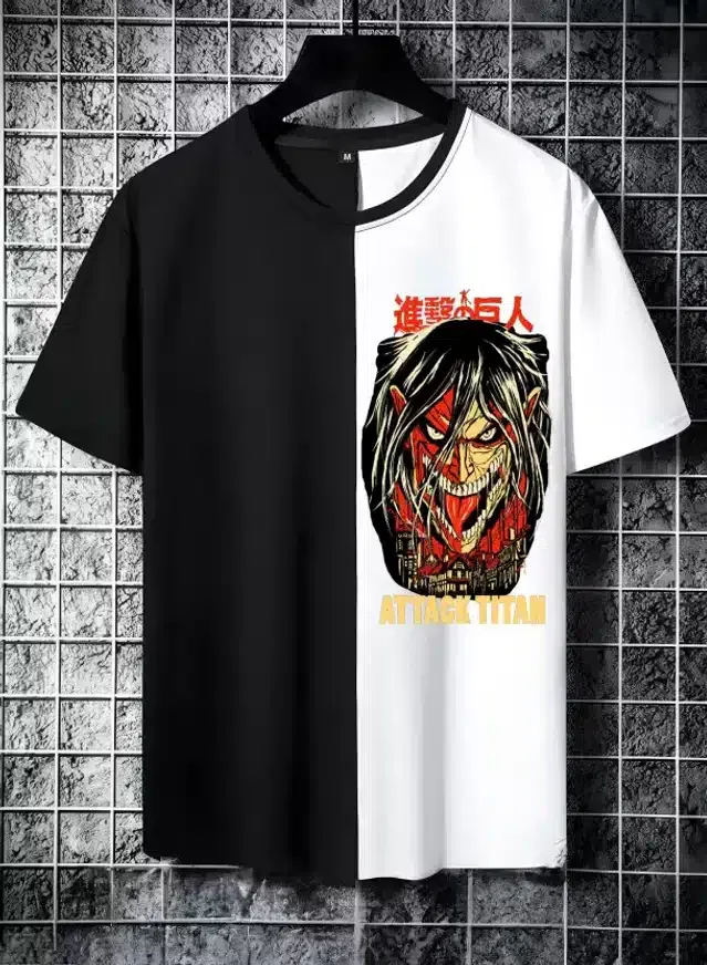 Half Sleeves T-Shirt for Men (Black & White, L)