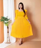 Cotton Blend Solid Midi Dress for Women 