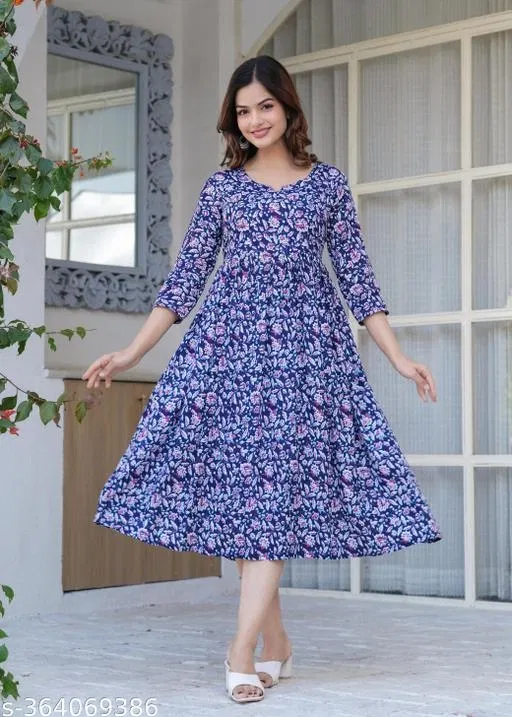 Rayon Kurti for Women, Blue (XXXL)