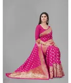 Litchi Silk Woven Design Saree for Women, Pink 