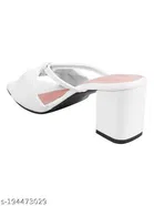 Shoetopia White Synthetic Block Heel Square Toe Sandals 