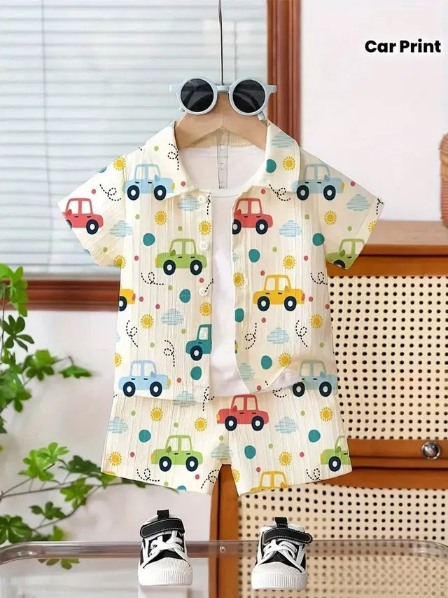 Ploy Cotton floral Print Clothing set for boys, White (4-5 Years)