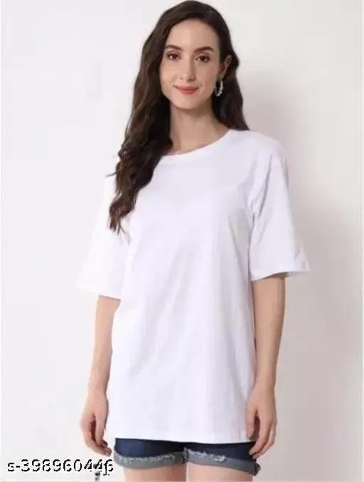 Cotton Blend T-shirt for Women, White (L)