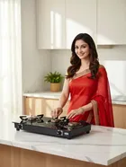Khaitan 3 Burner BP-GIO MS Black Toughened Glass Glass Manual Gas Stove 