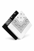 Printed Cotton Handkerchiefs for Men, Black & White, Pack of 2