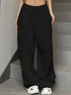 Cotton Blend Solid Trousers for Men, Black 