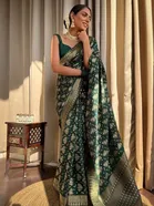 Lichi Silk Woven Design Saree for Women (Bottle Green, 6.3 m)