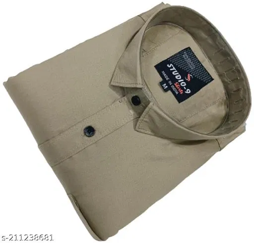 Cotton Blend Solid Shirt for Men, Khaki (M) Pack of 1