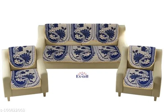 Polycotton 5 Seater Sofa Covers (Blue, Set of 1)