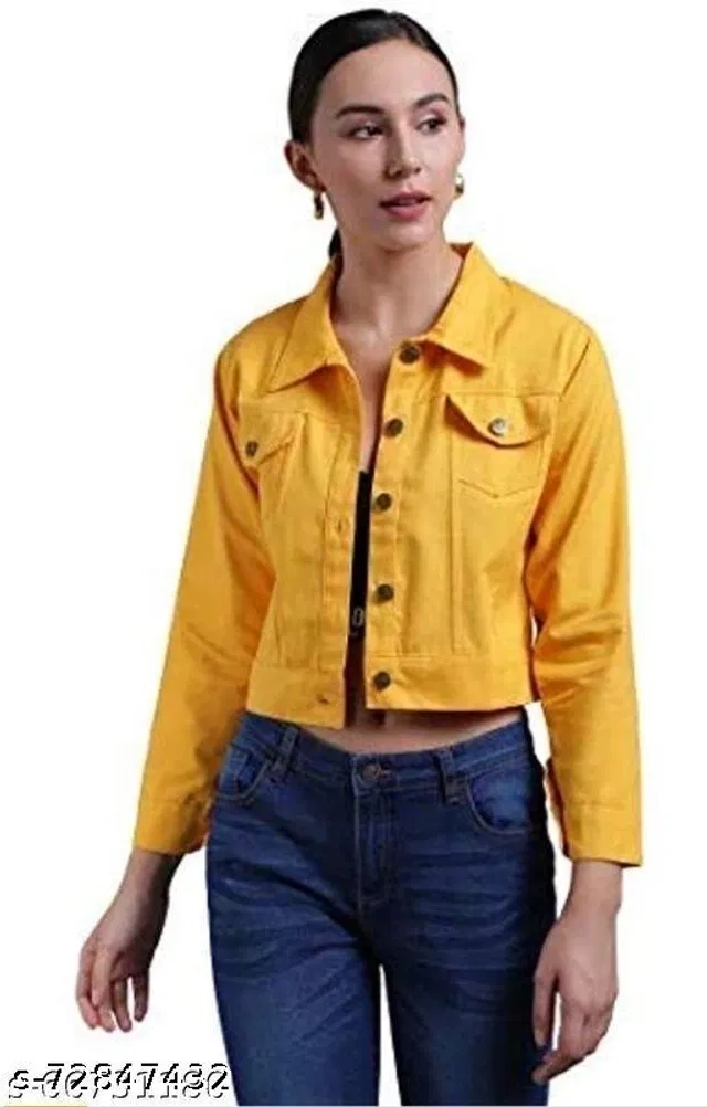 Denim Jacket for Women (Yellow, XL)