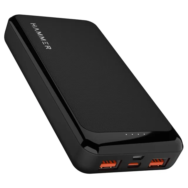 हैमर अल्ट्रा चार्ज 20000mAh 22.5w पावर बैंक 20w PD फ़ास्ट चार्जिंग, 3 आउटपुट, 2 इनपुट पोर्ट्स टाइप-C/PD, माइक्रो यूएसबी और मल्टीपल लेयर्स ऑफ़ प्रोटेक्शन (ब्लैक)