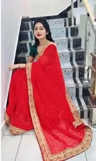 Georgette Embroidered Saree for Women (Red, 6 m)