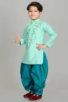 Dupion Silk Embroidered Kurta with Patiyala Set for Boys 