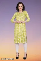 Polycotton Printed Kurti for Women, Green 
