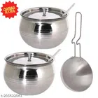 Stainless Steel Oil Container Pot Set (2 Pcs) with Tadka Pan (Silver, Set of 3)