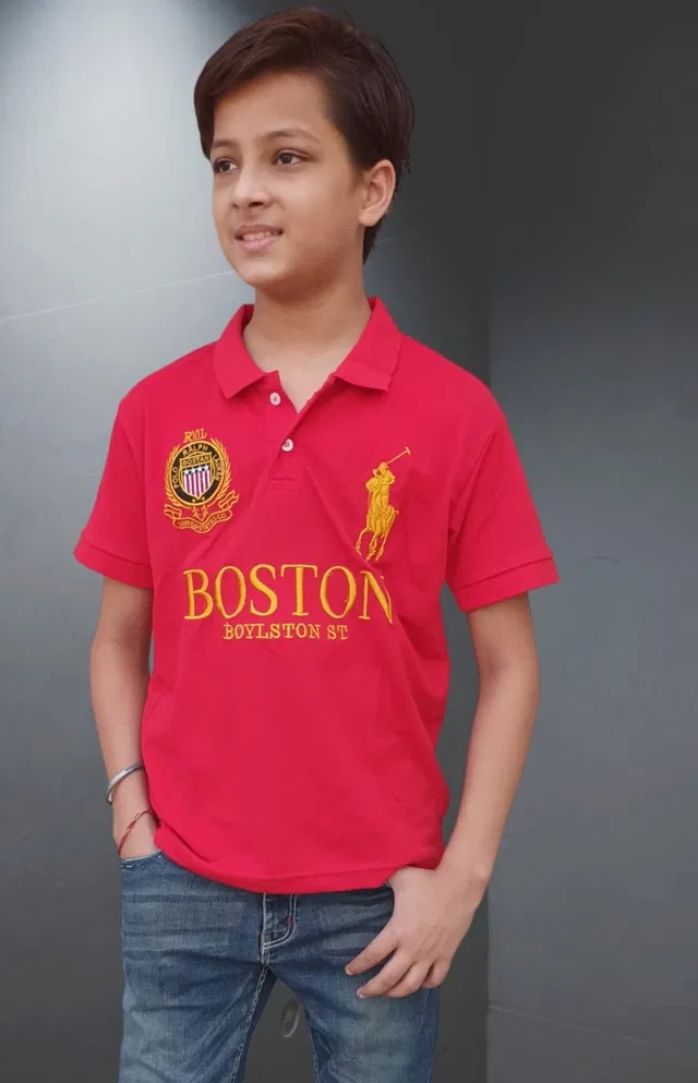 Half Sleeves Printed T-Shirt for Boys (Red, 34)