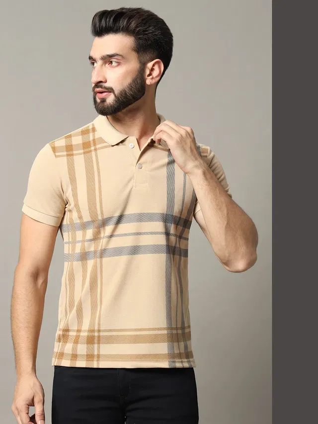 Polo Printed Short Sleeves T-shirt for Men (Beige, M)