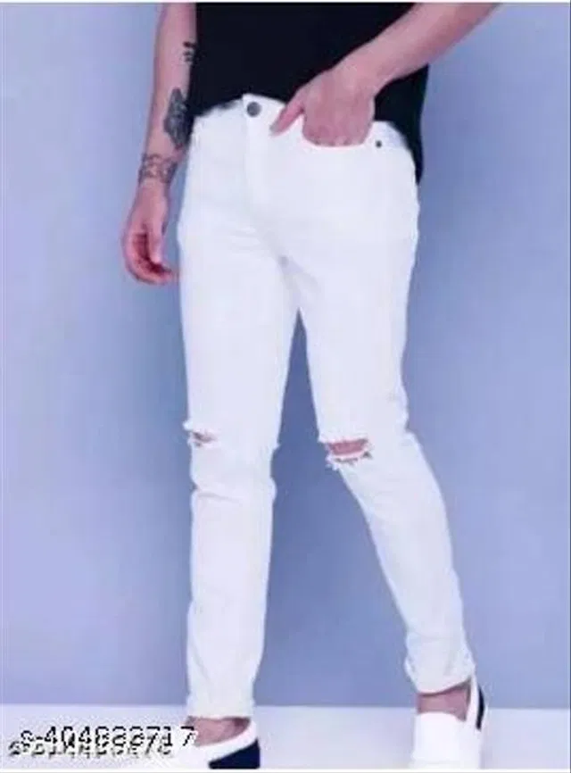 Denim Slim Fit Jeans for Men (White, 30)