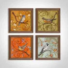 Multicolor Jardine Birds Set of 4 Brown Framed Painting 