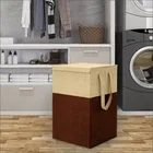 Canvas Laundry Basket,Beige & Green,  