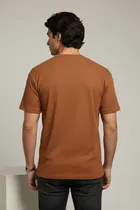 Polyester Round Neck T-shirt for Men, Brown 