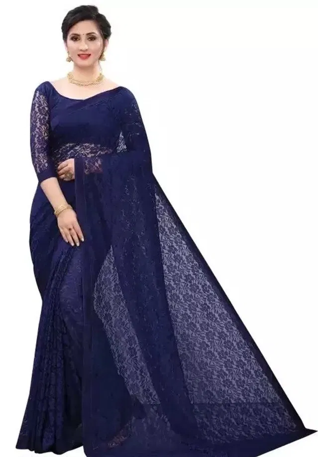 Net Floral Saree for Women (Blue, 6.3 m)
