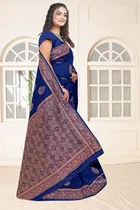 Jacquard Woven Design Saree for Women, Navy Blue 