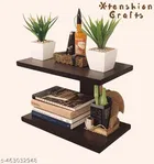 Wooden Double Layer Wall Shelves For Home, Brown