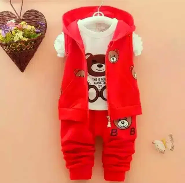 Hosiery 3 Pcs Clothing Set for Kids (Red & White, 12-18 Months)