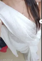 Net Solid Saree for Women (White)