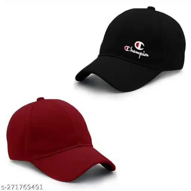 Cotton Cap for Men & Women (Black & Maroon, Pack of 2)